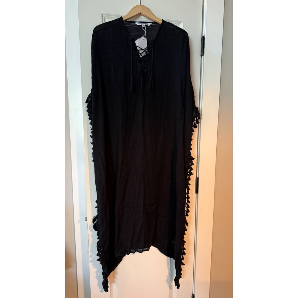NWT Walter Baker Womens Acapulco Kaftan Cover Up Black Tassel Beachwear OS